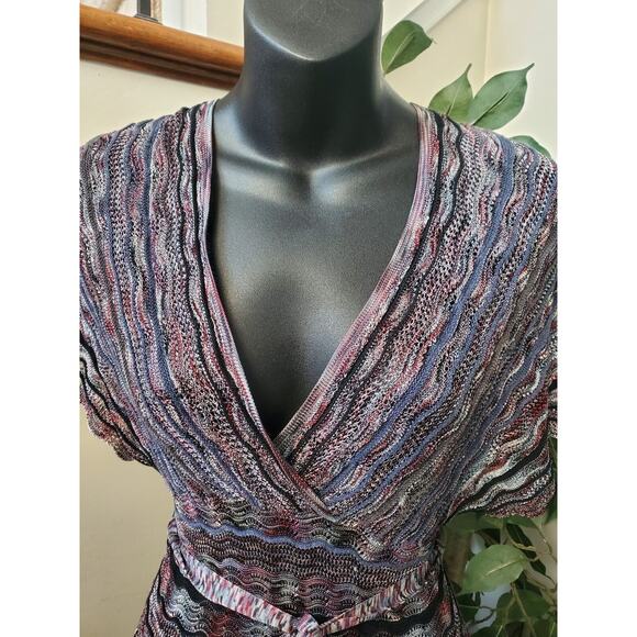 Laundry Women's Multicolor Viscose V-Neck Short Sleeve Knee Length Dress Large - Picture 2 of 13